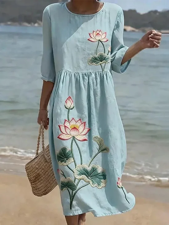 Women Floral Summer Dress Half
                                    Sleeve A-Line Dress