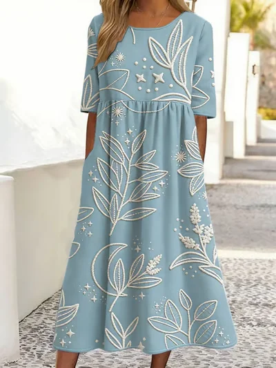 Women Floral Summer Dress Crew
                                    Neck Half Sleeve A-Line Dress