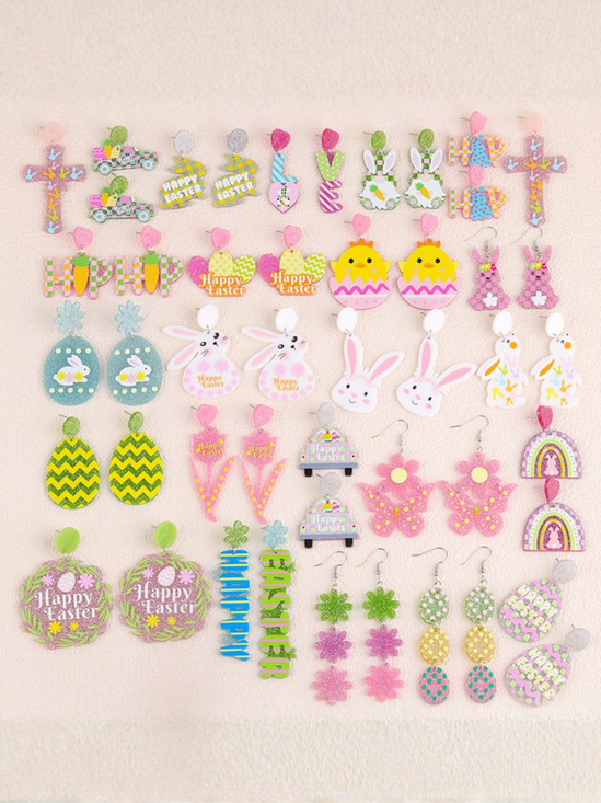 New Easter Bunny Acrylic Earrings With Letters, Flowers, Polka Dots, And Easter Eggs - Simple And Unique Earrings
