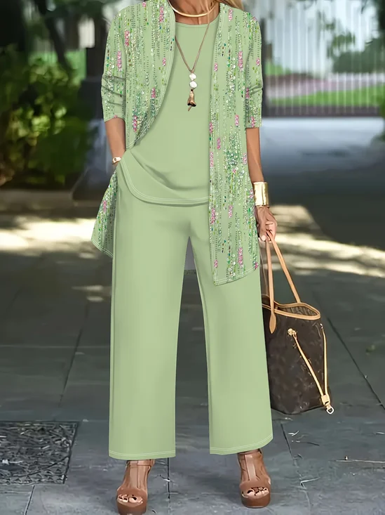Women Gradient Pattern Matching Outfit Daily Long Sleeve Elegant Spring/Fall Top With Pants Matching Set