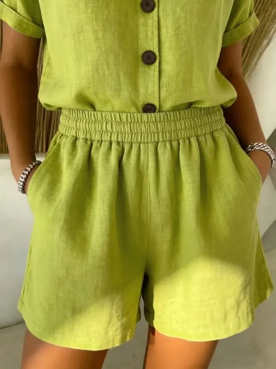 Vintage Plain Natural Straight Pants Shorts