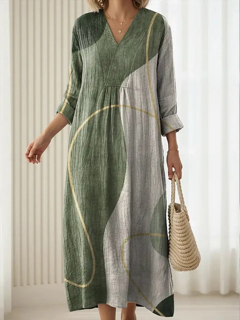 Women Striped Spring/Fall Dress V Neck Long Sleeve Shirt Dress A-Line Dress