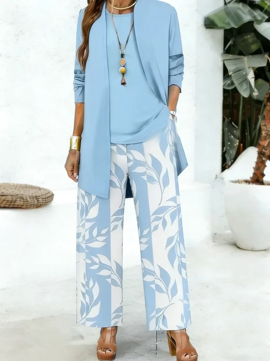 Women Floral Matching Outfit Daily Long Sleeve Casual Spring/Fall Top With Pants Matching Set