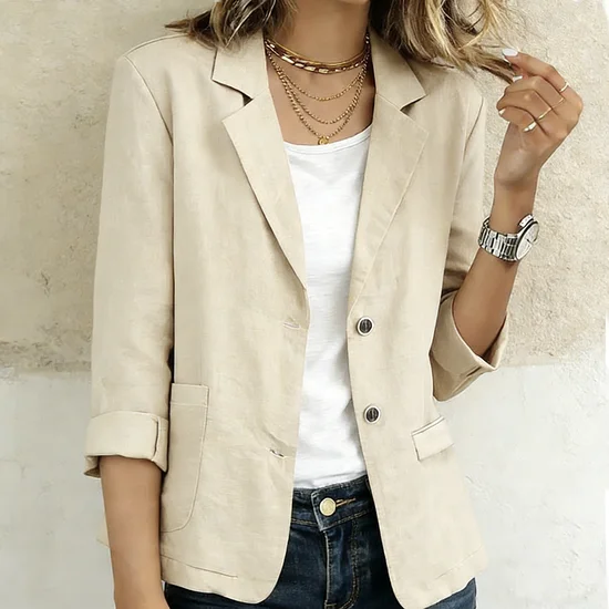 Women Plain Spring/Fall Outerwear Casual Long Sleeve Lapel Collar Regular Blazer