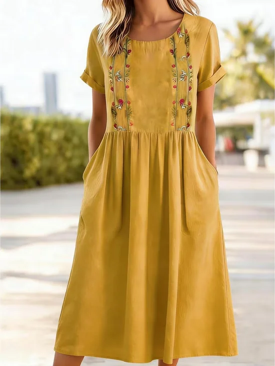 Women Floral Summer Printing
                                    Dress Crew Neck Short Sleeve Shift
                                    Dress H-Line Dress