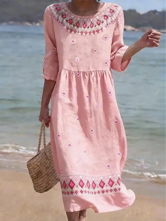 Women Abstract Summer Printing
                                    Dress Crew Neck Half Sleeve H-Line
                                    Dress