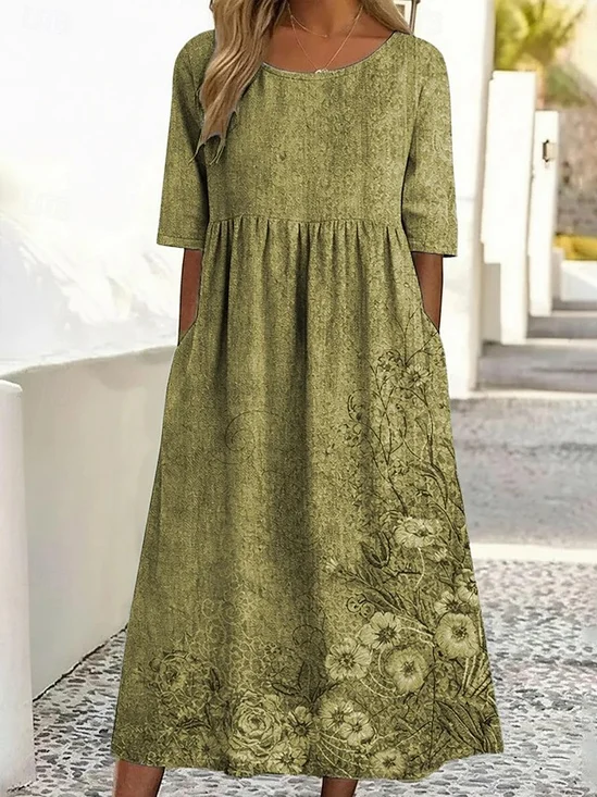 Women Floral Summer Dress Crew
                                    Neck Half Sleeve A-Line Dress