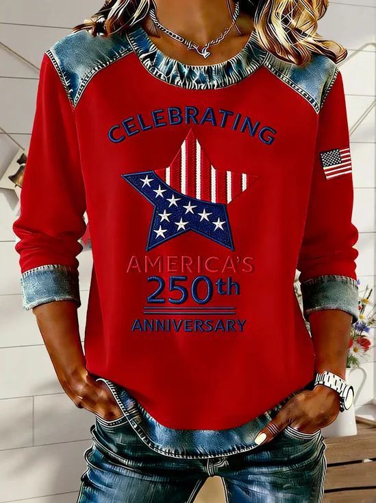 Casual Crew Neck Color Block Sweatshirt