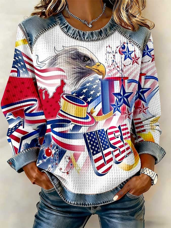 Casual Crew Neck Color Block Sweatshirt