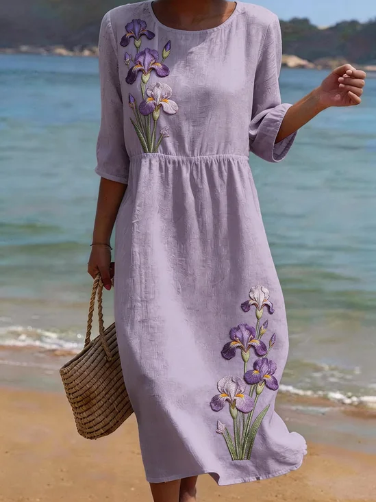 Women Floral Summer Printing
                                    Dress Crew Neck Half Sleeve H-Line
                                    Dress