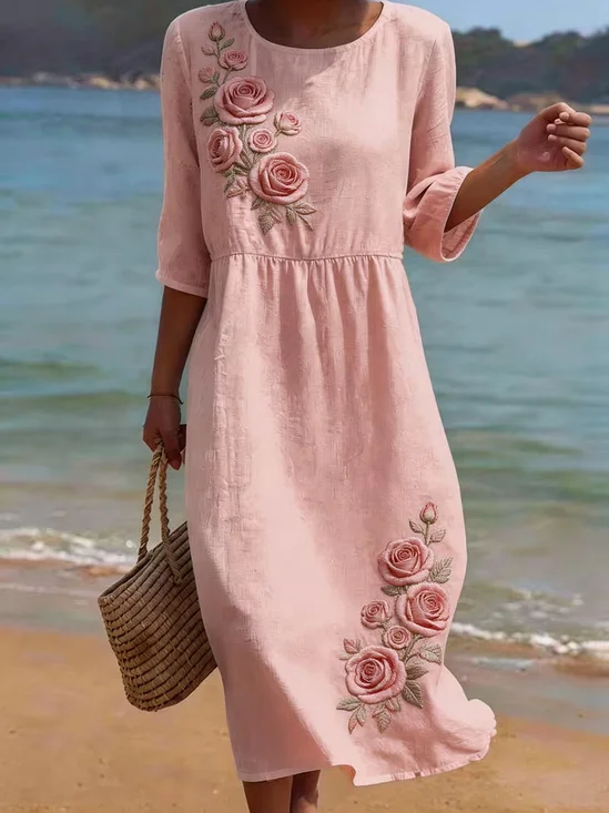 Women Floral Summer Printing
                                    Dress Crew Neck Half Sleeve H-Line
                                    Dress
