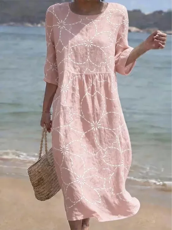 Women Floral Summer Printing
                                    Dress Crew Neck Half Sleeve H-Line
                                    Dress