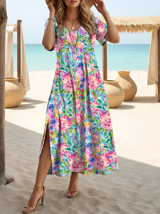 Women Abstract Summer Printing
                                    Dress Crew Neck Short Sleeve T-Shirt
                                    Dress H-Line Dress