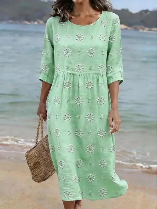Women Floral Summer Printing
                                    Dress Crew Neck Half Sleeve H-Line
                                    Dress