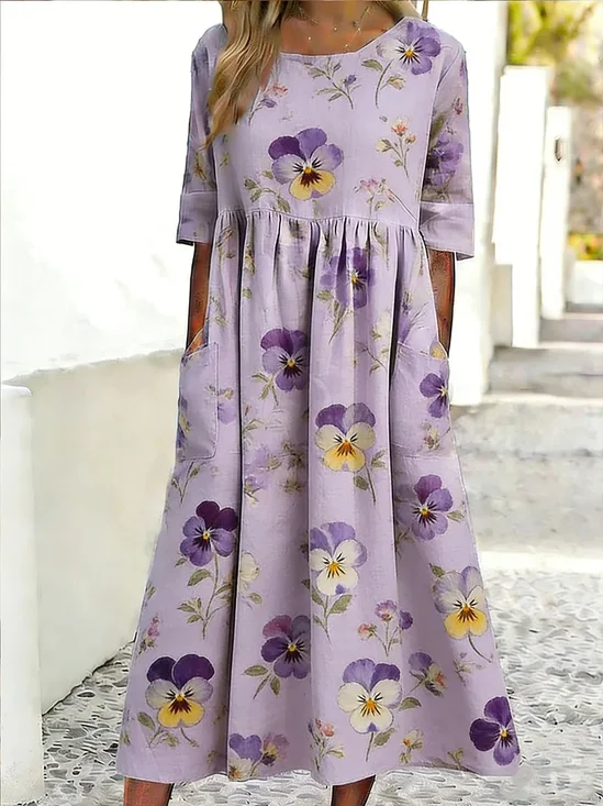 Women Floral Summer Dress Crew
                                    Neck Half Sleeve A-Line Dress