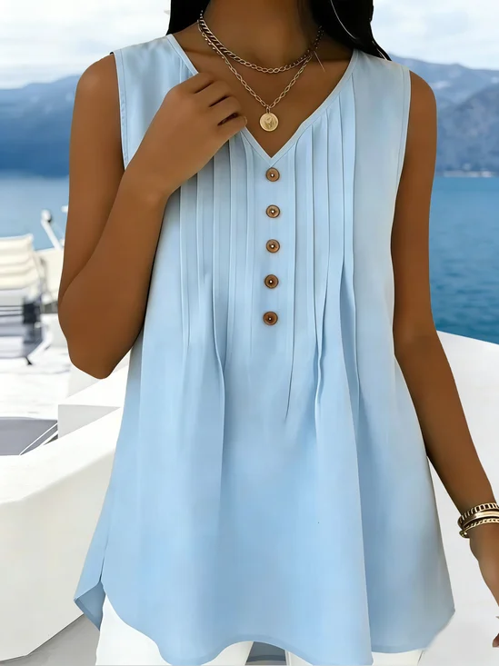 Casual V Neck Plain Tank Top