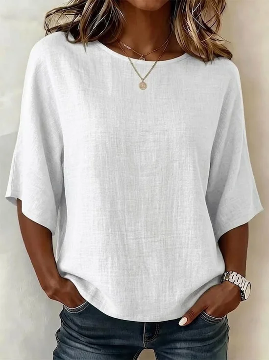 Crew Neck Half Sleeve Plain Printing Regular Micro-Elasticity Regular Fit Blouse For Women