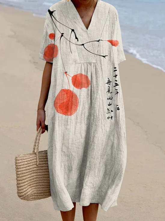 Women Floral Spring/Fall Dress V Neck Long Sleeve Shirt Dress A-Line Dress