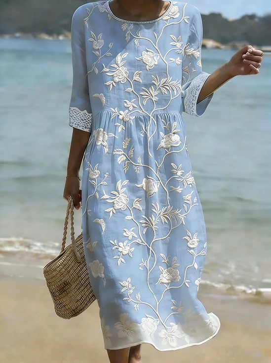 Women Floral Summer Printing
                                    Dress Crew Neck Half Sleeve H-Line
                                    Dress