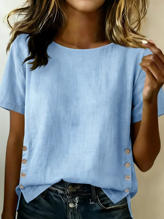 Vintage Plain Crew Neck Long Sleeve T-shirt