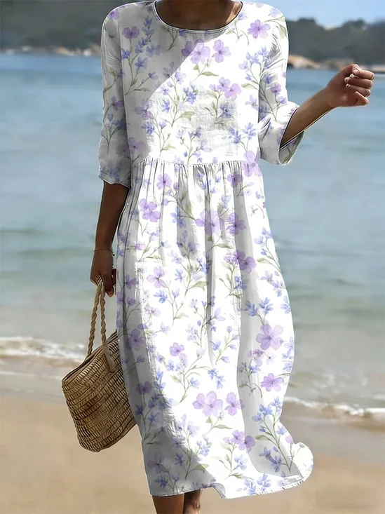 Women Floral Summer Printing
                                    Dress Crew Neck Half Sleeve H-Line
                                    Dress