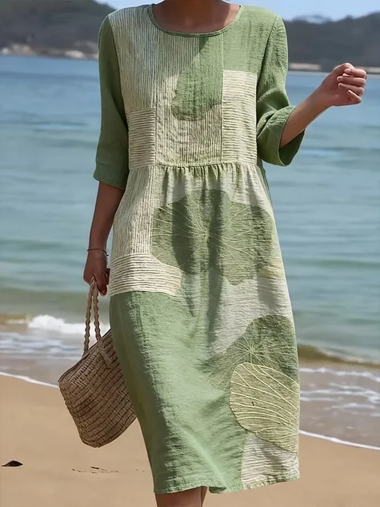 Women Abstract Summer Printing
                                    Dress Crew Neck Half Sleeve H-Line
                                    Dress