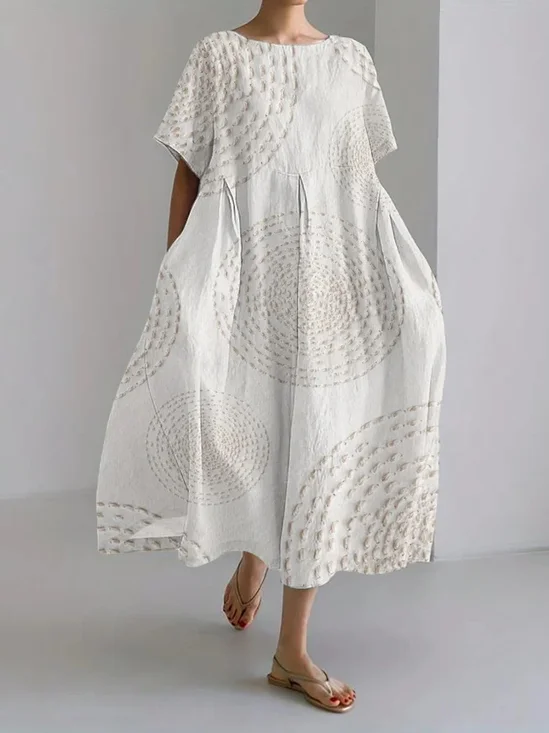 Women Geometric Spring/Fall
                                    Dress V Neck Long Sleeve Shirt Dress
                                    A-Line Dress