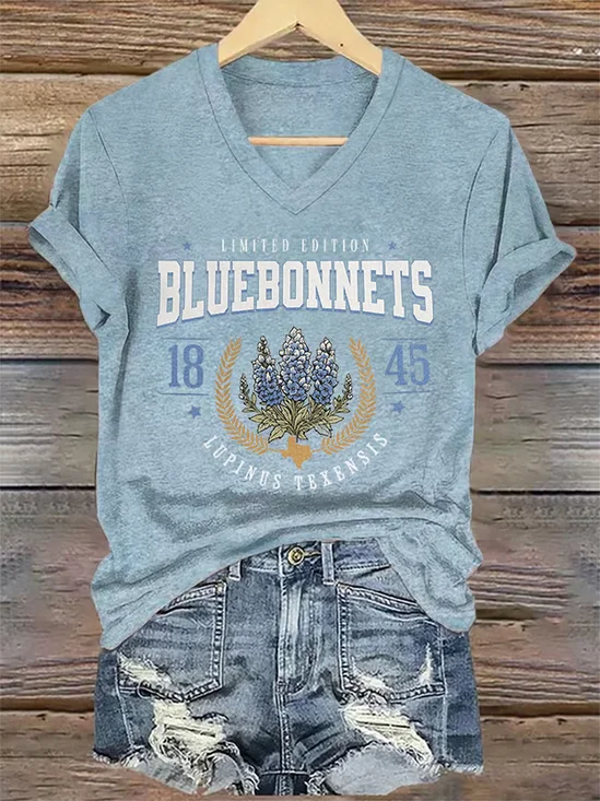 Vintage Floral V Neck Short Sleeve T-shirt