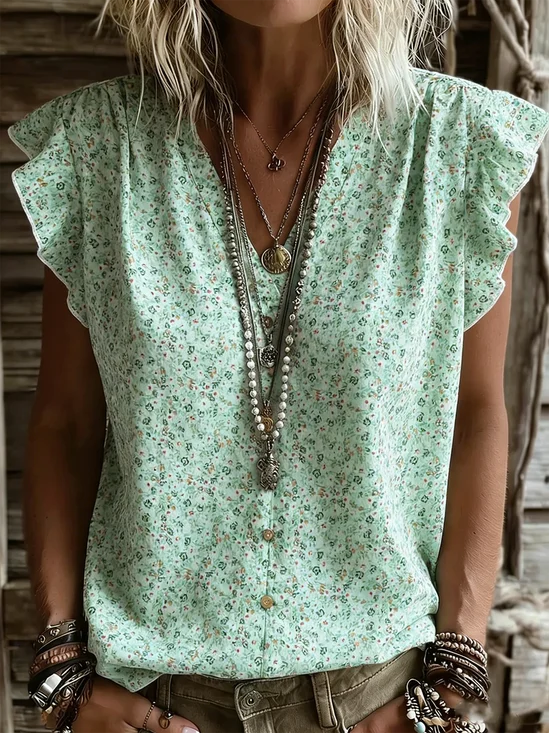 Vintage Ditsy Floral Cap Sleeve T-shirt
