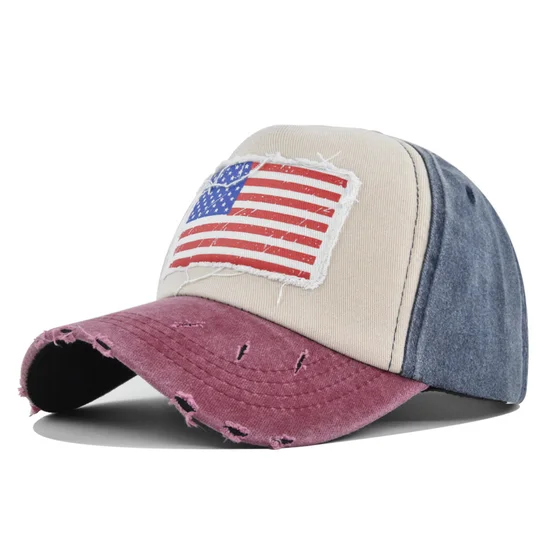 Vintage Color Block Embroidery American Flag Hat Baseball Cap