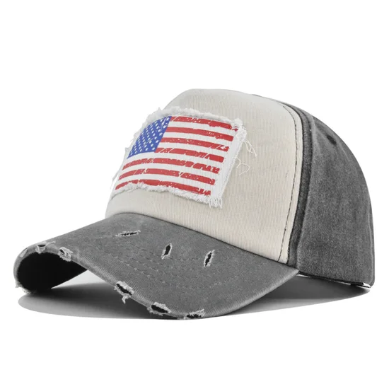 Vintage Color Block Embroidery American Flag Hat Baseball Cap