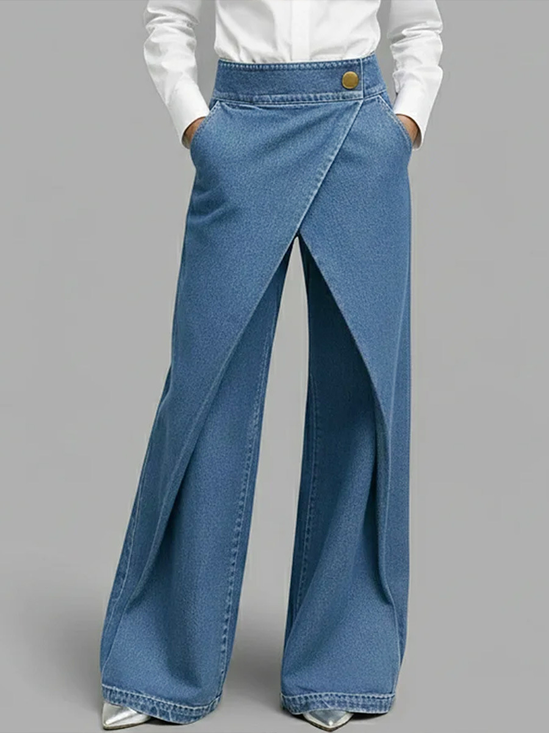 Denim Look High Waist Wide Leg Going Out Pants