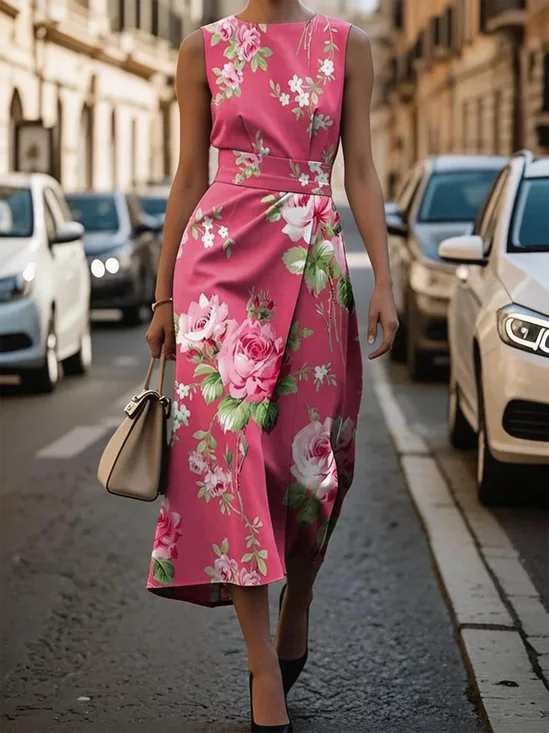 Women Floral Summer Dress
                                    Sleeveless A-Line Dress