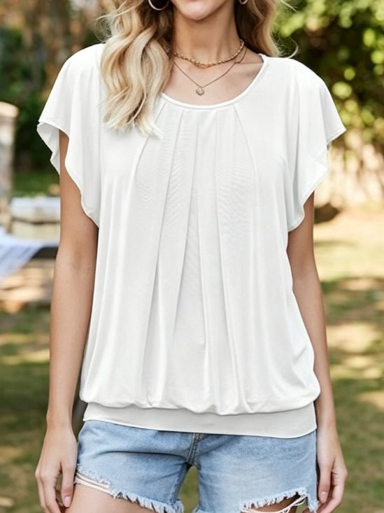 Casual Plain Crew Neck Short Sleeve T-shirt