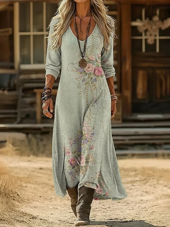 Women
                      Floral Spring/Fall Dress V Neck Long Sleeve O-Line
                      Dress