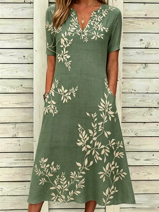 Women Floral Summer Dress Short
                                    Sleeve A-Line Dress