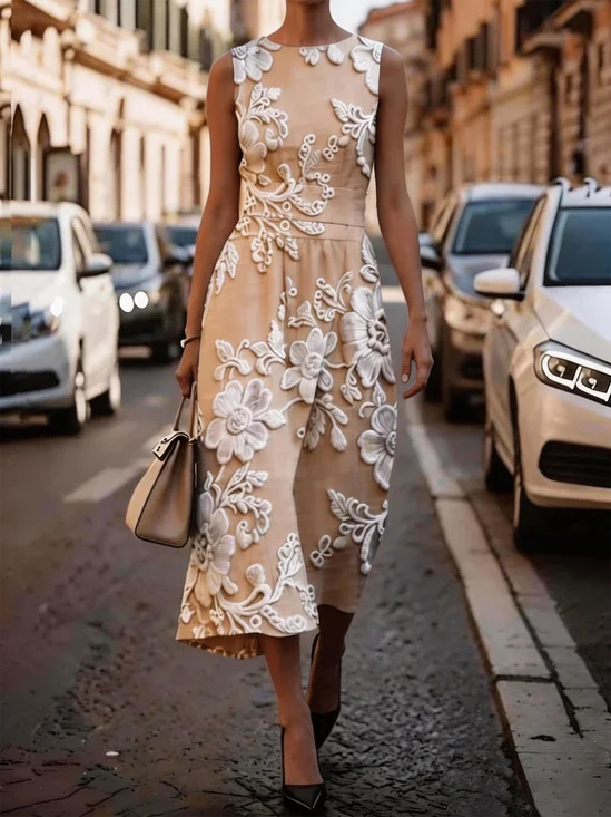Women Floral Summer Dress Sleeveless A-Line Dress