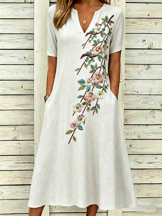 Women Floral Summer Dress Short
                                    Sleeve A-Line Dress