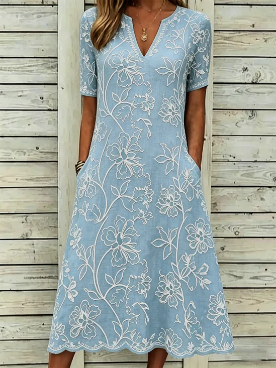 Women Floral Summer Dress Short
                                    Sleeve A-Line Dress