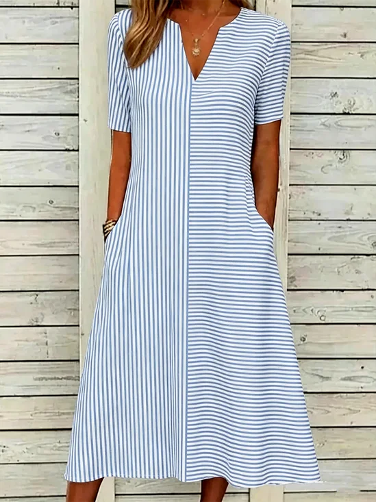Women Striped Summer Dress
                                    Short Sleeve A-Line Dress