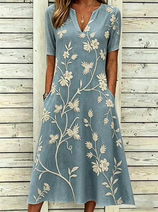 Women Floral Summer Dress Short
                                    Sleeve A-Line Dress