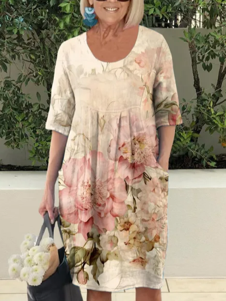Women
                      Floral Summer Dress Crew Neck Short Sleeve O-Line
                      Dress