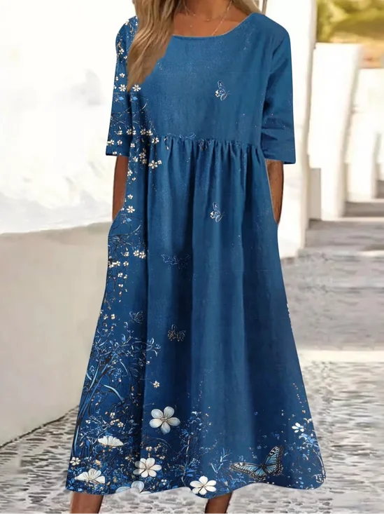 Women Floral Summer Dress
                                        Crew Neck Half Sleeve A-Line
                                        Dress