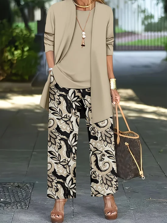 Women Floral Printing Matching Outfit Daily Long Sleeve Casual Spring/Fall Multi-Piece Set Matching Set