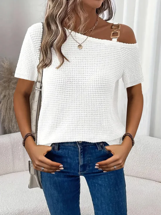 Casual Plain Asymmetrical Short Sleeve T-shirt