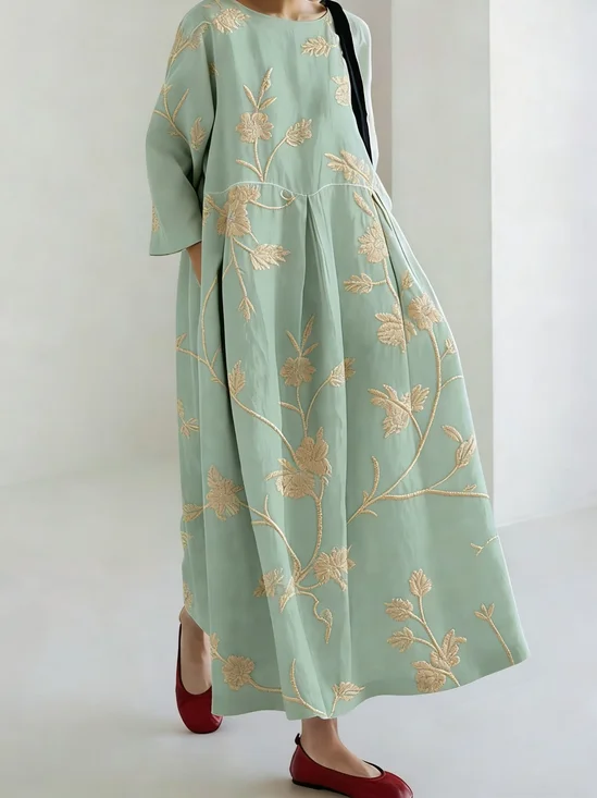 Women Floral Spring/Fall Dress Three Quarter Sleeve Mermaid Skirt A-Line Dress