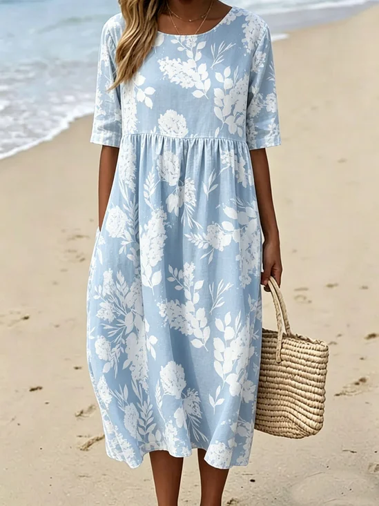 Women Floral Summer Dress Crew
                                    Neck Short Sleeve Fit & Flare
                                    Dress A-Line Dress