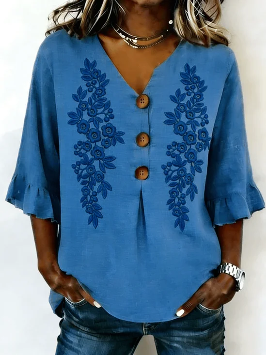 Half Sleeve Floral Lightweight Loose Shirt For Women