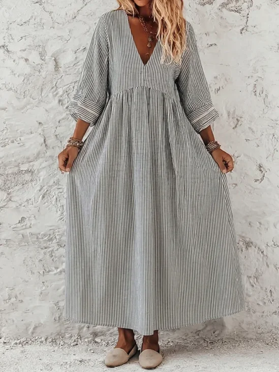 Women Striped Summer Dress V
                                    Neck Half Sleeve A-Line Dress