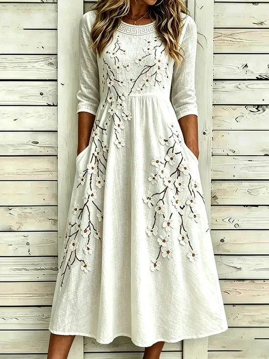 Women Floral Summer Dress Crew
                                    Neck Half Sleeve A-Line Dress